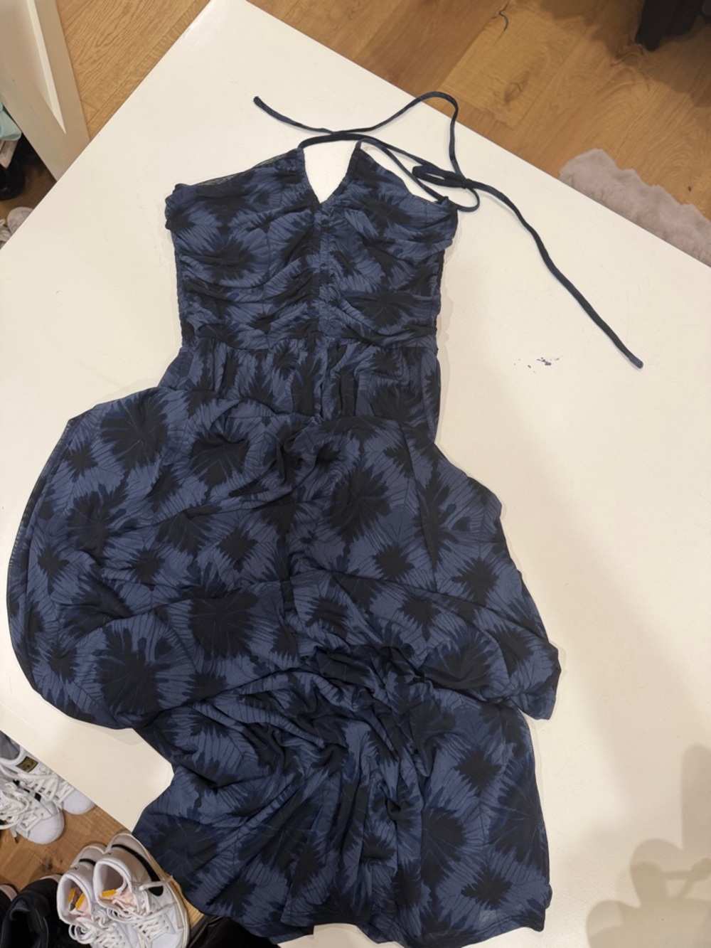 Evereve Strapless Navy and Black Patterned Sundress